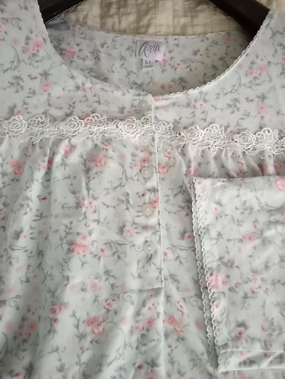 ARIA XL Lace Trim Cottagecore Prairie Modest Cotton Long Sleeve Nightgown Gift - Picture 5 of 9